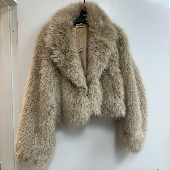 Free People Paris Cropped Faux Fur Jacket in Sand - Picture 3 of 6